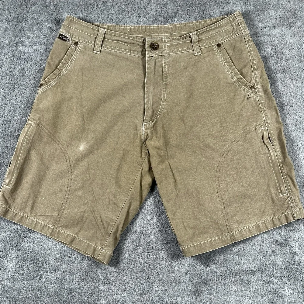 Kuhl Shorts Mens 32 Khaki Vintage Patina Dye Renegade Cargo Distressed See Pics